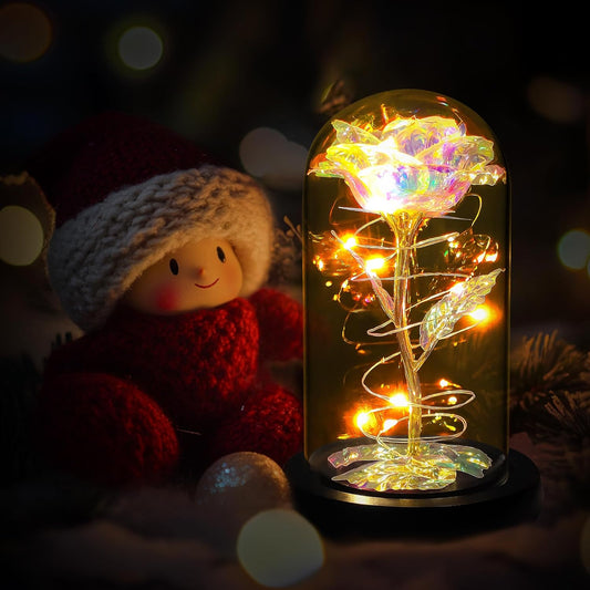 Birthday Gifts for Women,Christmas Flowers Gifts for Mom,Wife,Grandma,Mom Gift for Her,Light up Rose Flowers in Glass Dome,Colorful Rainbow Flowers Gift for Anniversary,Valentines,Mothers Day