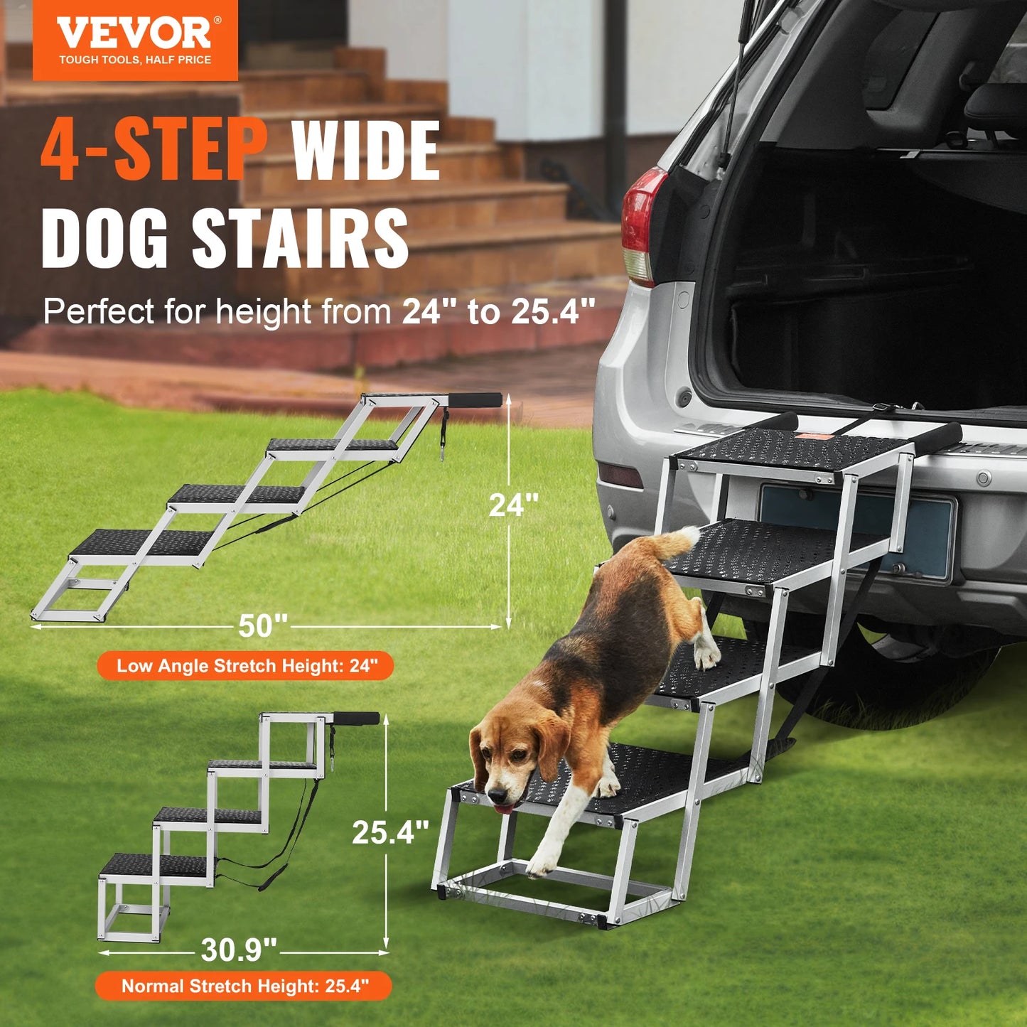 VEVOR Dog Stair for Cars Wide 4-Step Dog Car Steps Folding Portable Pet Steps Lightweight Aluminum for Car SUV and Truck 150 Lbs